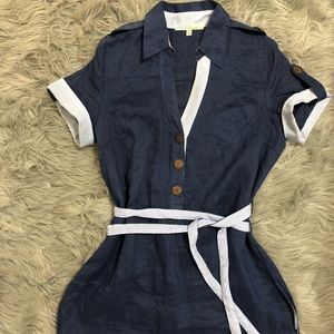 Blue and light blue top with tie